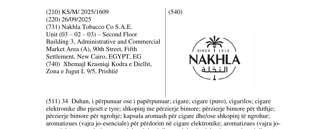 Zëri i markës NAKHLA në buletin