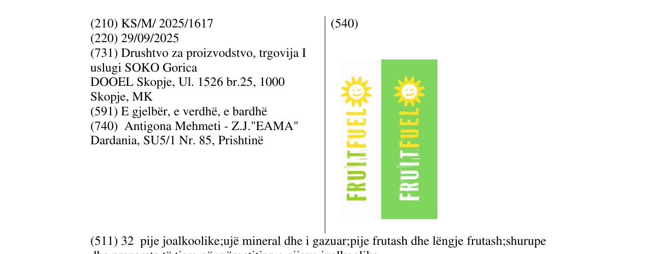 Zëri i markës FRUITFUEL në buletin