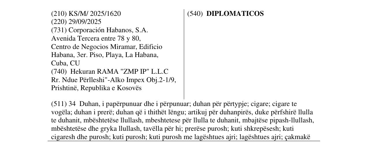 Zëri i markës DIPLOMATICOS në buletin