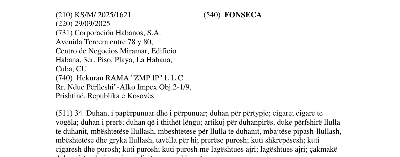 Zëri i markës FONSECA në buletin