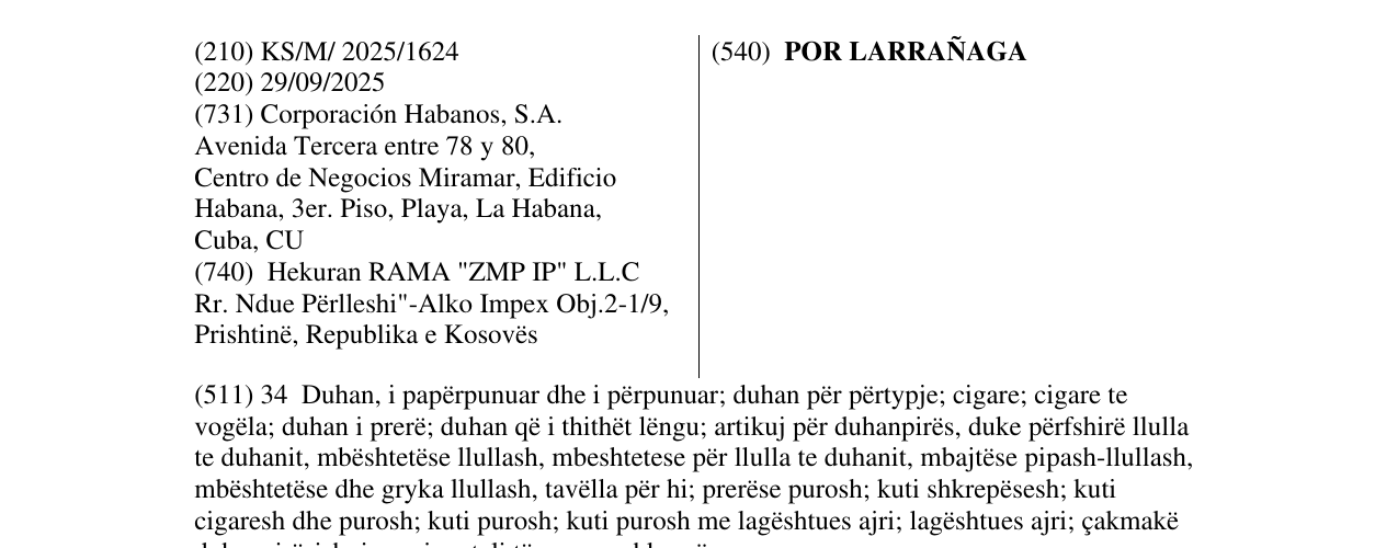 Zëri i markës POR LARRAÑAGA në buletin