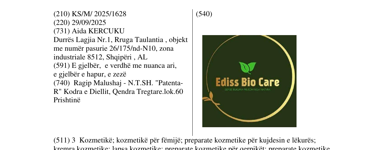 Zëri i markës Ediss Bio Care në buletin