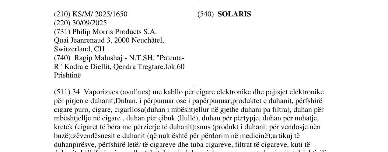 Zëri i markës SOLARIS në buletin