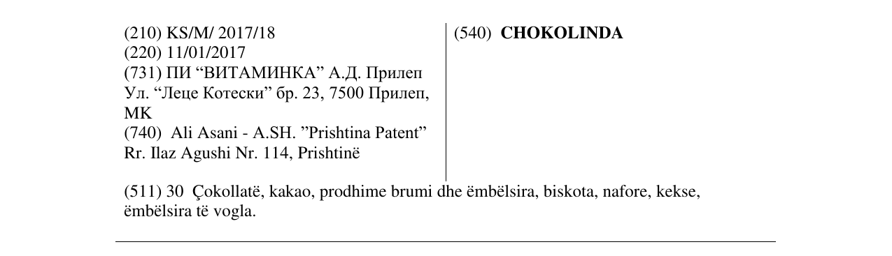 Zëri i markës CHOKOLINDA në buletin