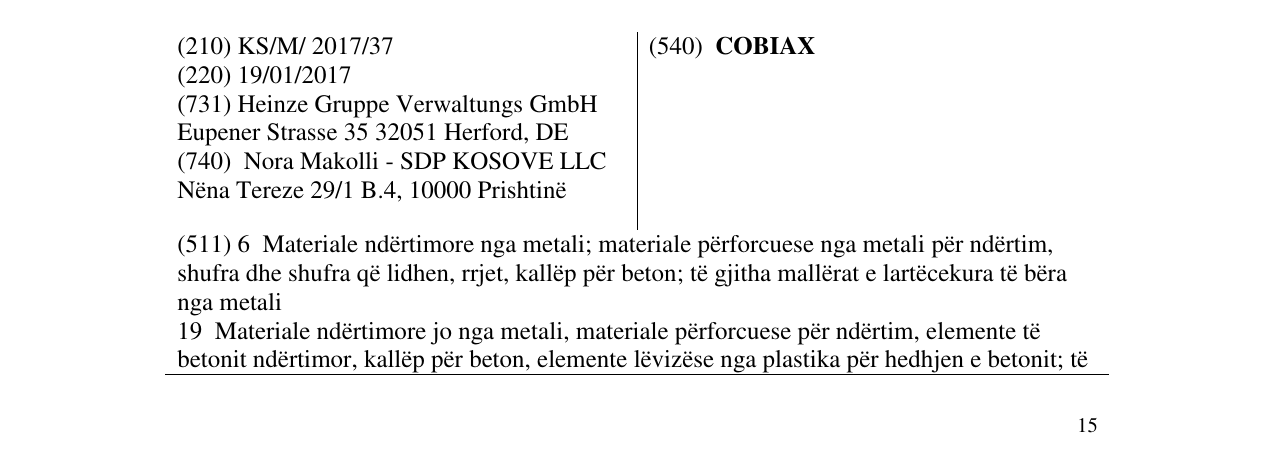 Zëri i markës COBIAX në buletin