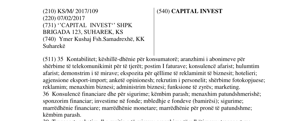 Zëri i markës CAPITAL INVEST në buletin