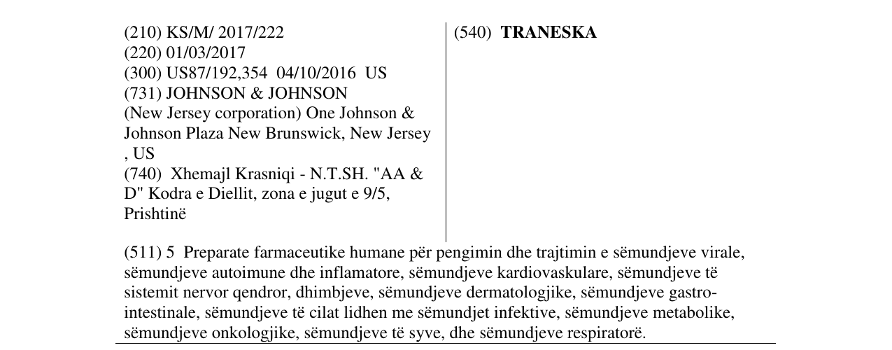 Zëri i markës TRANESKA në buletin