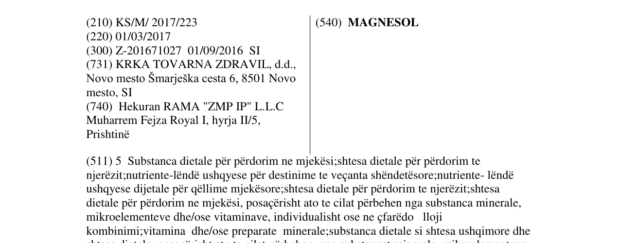 Zëri i markës MAGNESOL në buletin