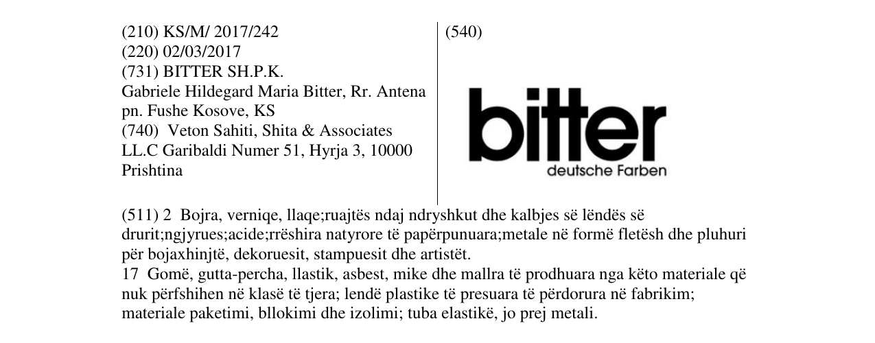 Zëri i markës bitter deutsche Farben në buletin