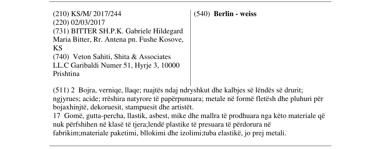 Zëri i markës Berlin - weiss në buletin