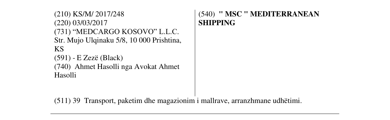 Zëri i markës " MSC " MEDITERRANEAN SHIPPING në buletin