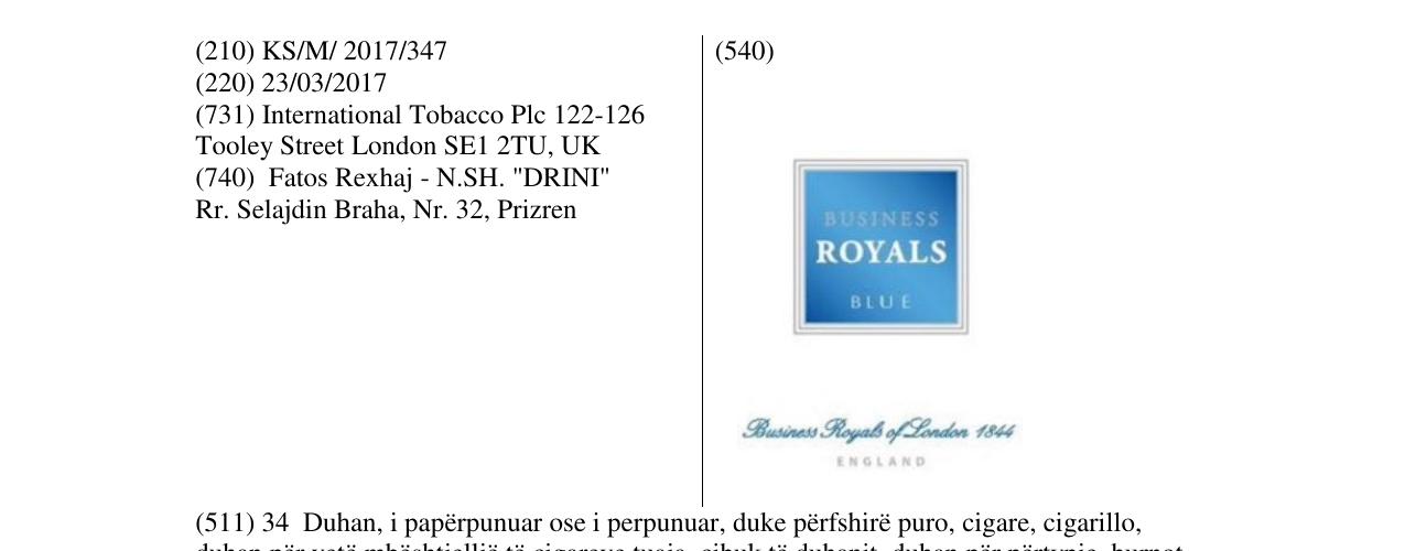 Zëri i markës ROYALS BLUE në buletin