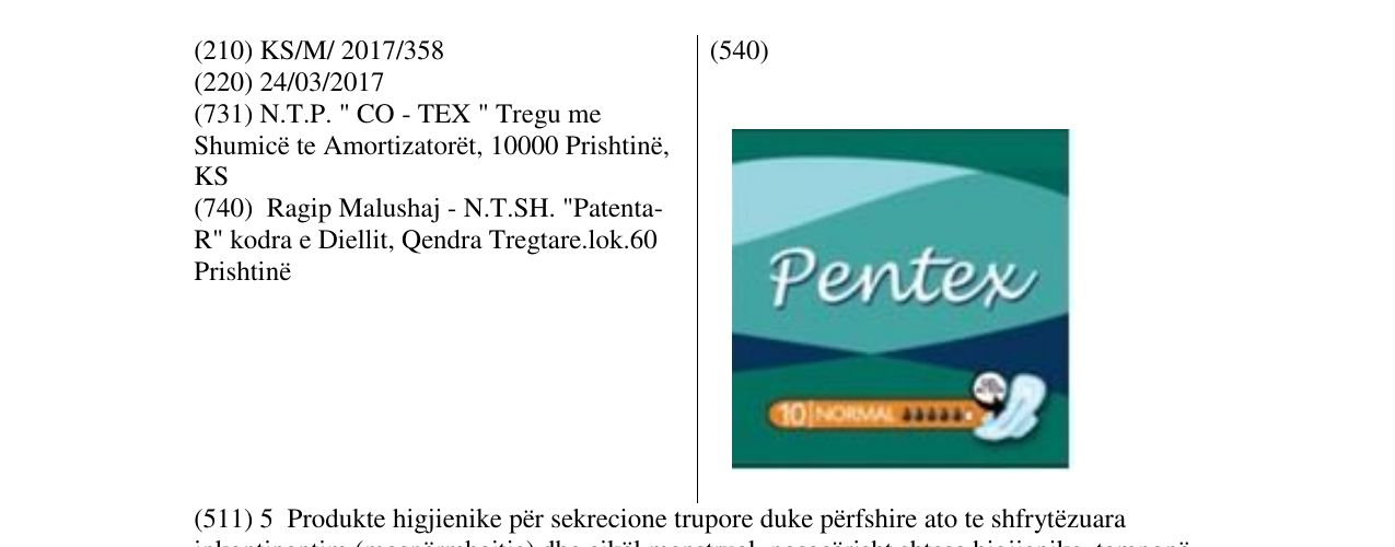 Zëri i markës Pentex në buletin