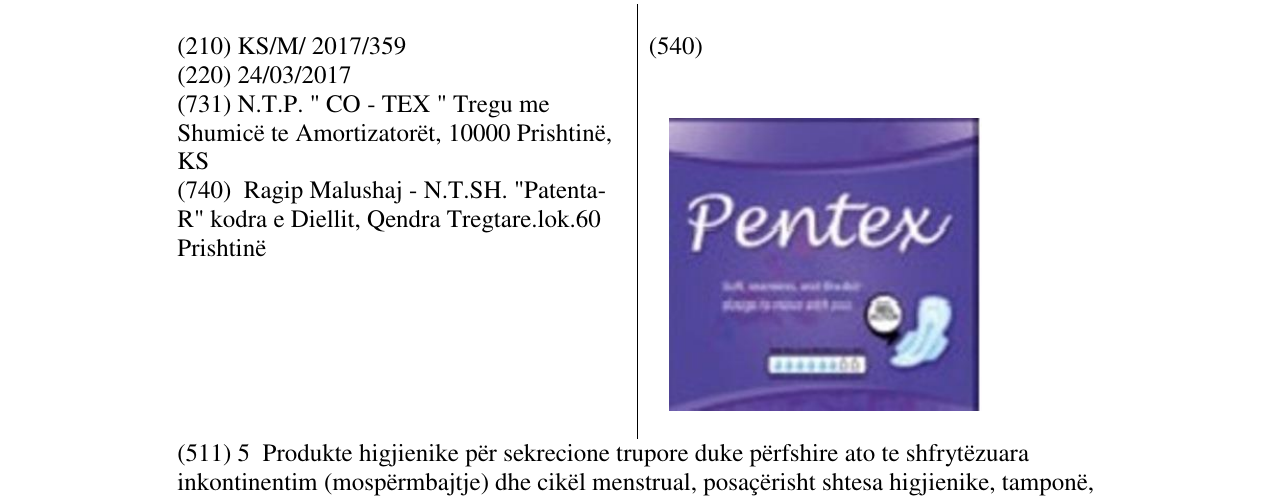 Zëri i markës Pentex në buletin