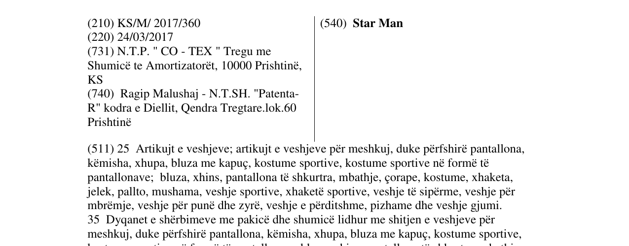 Zëri i markës Star Man në buletin