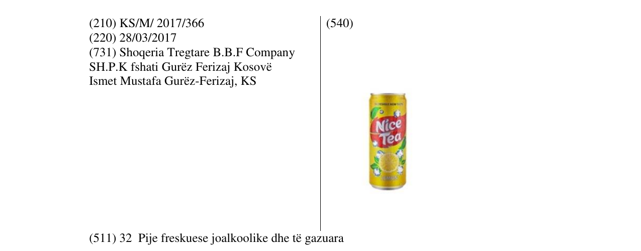 Zëri i markës Nice Tea Lemon në buletin