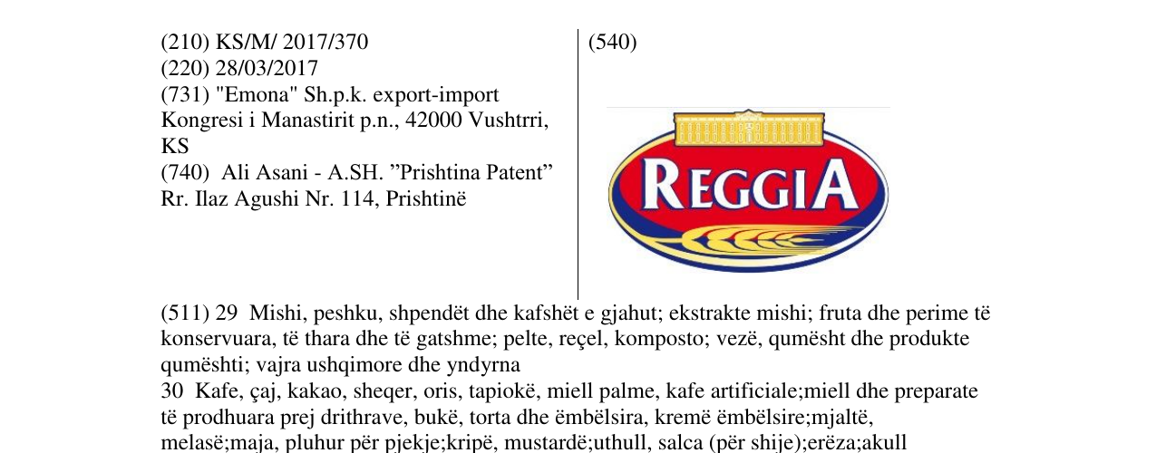 Zëri i markës REGGIA në buletin