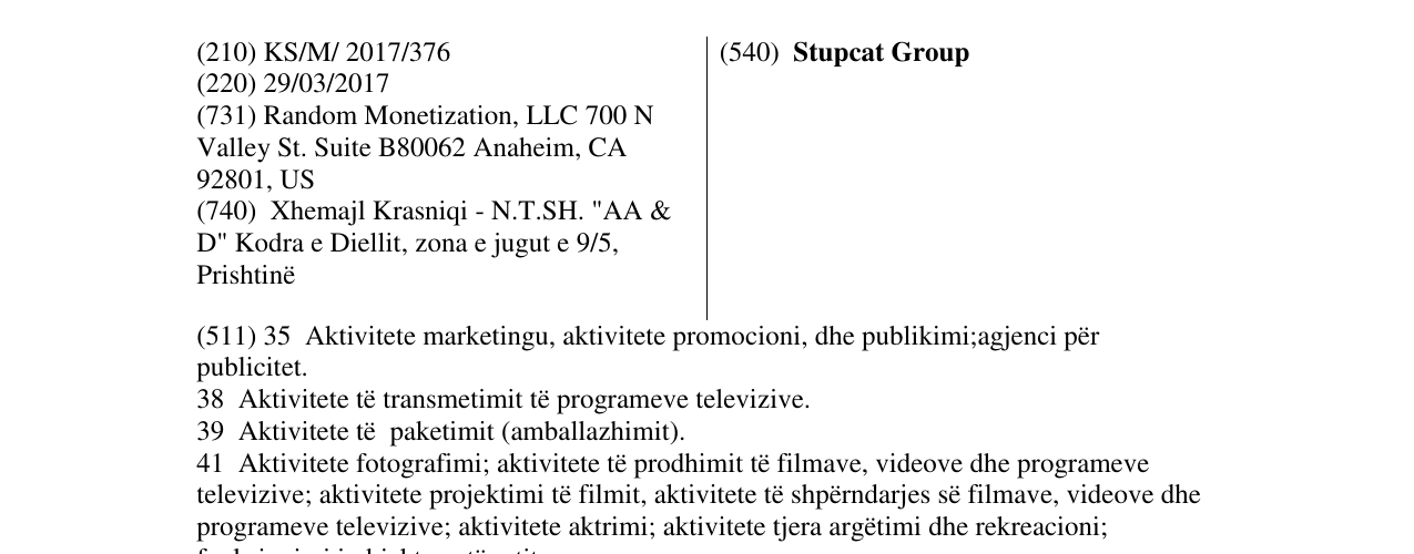 Zëri i markës Stupcat Group në buletin