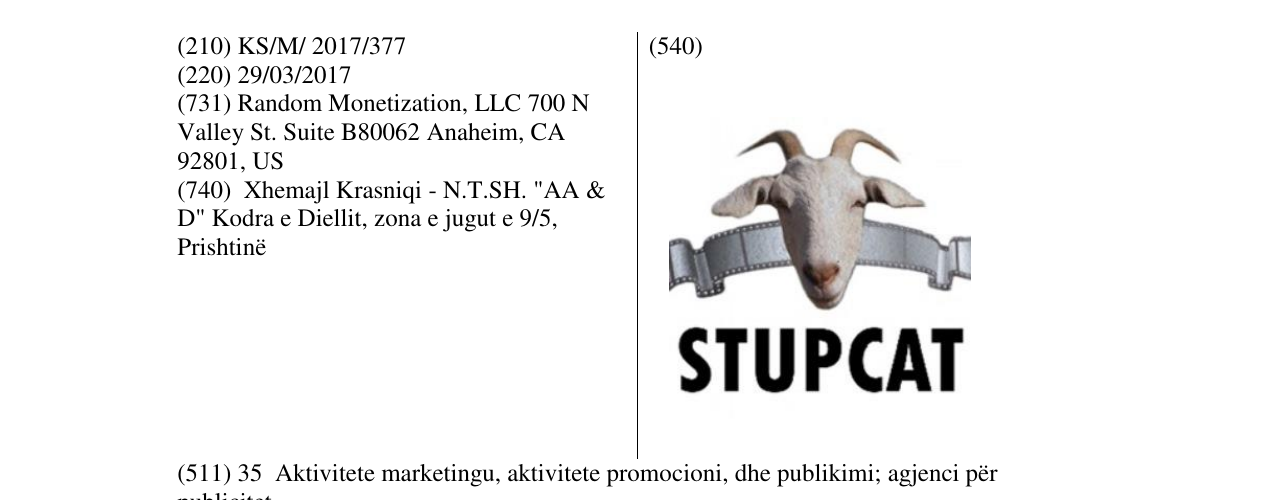 Zëri i markës STUPCAT në buletin