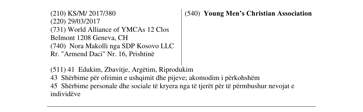 Zëri i markës Young Men’s Christian Association në buletin