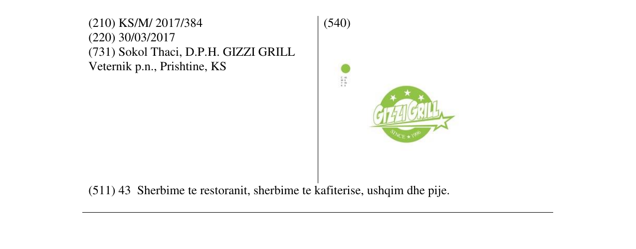 Zëri i markës GIZZIGRILL në buletin