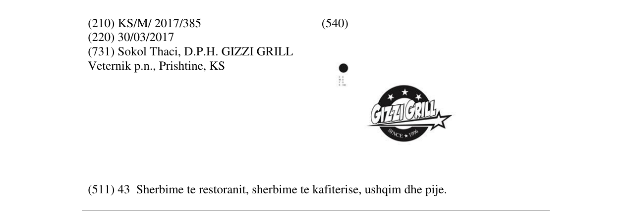 Zëri i markës GIZZIGRILL në buletin