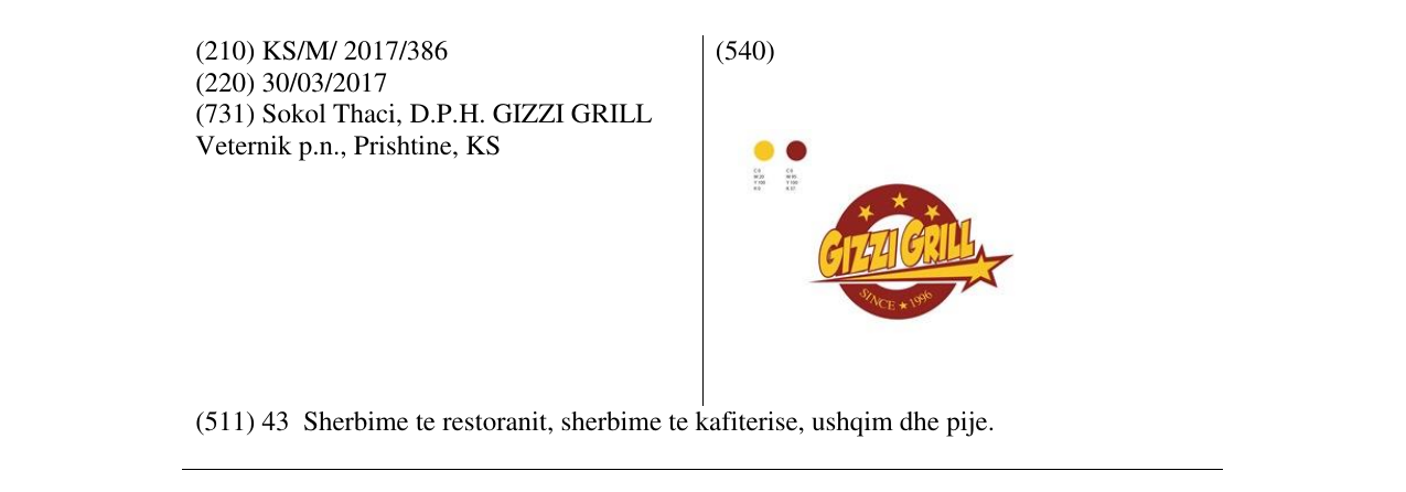 Zëri i markës GIZZIGRILL në buletin
