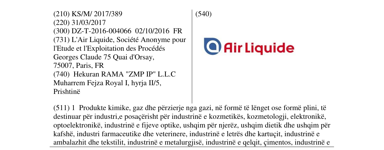 Zëri i markës Air Liquide në buletin