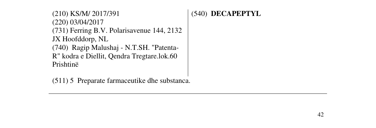Zëri i markës DECAPEPTYL në buletin
