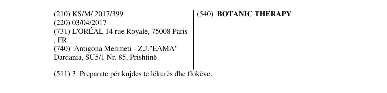Zëri i markës BOTANIC THERAPY në buletin