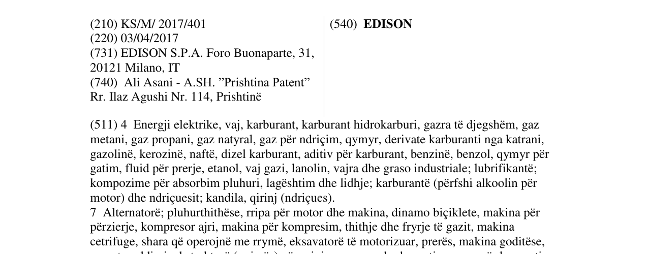 Zëri i markës EDISON në buletin