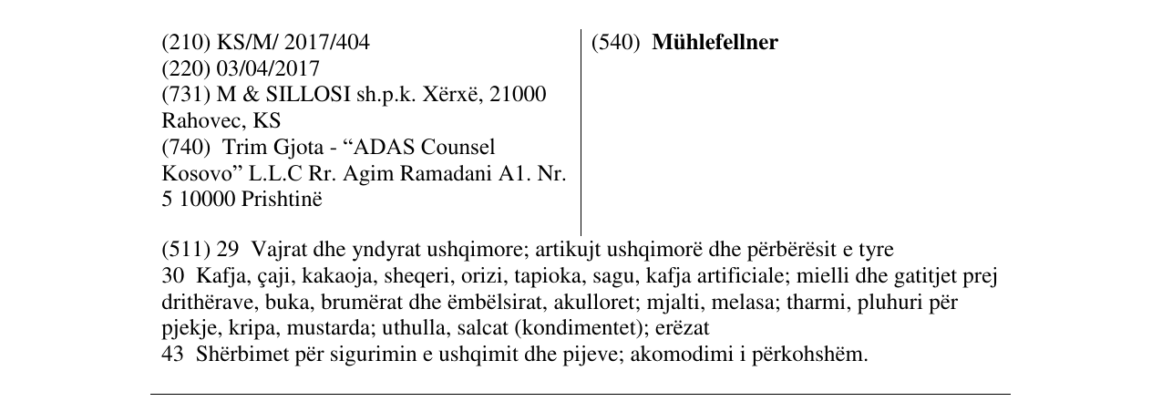Zëri i markës Mühlefellner në buletin