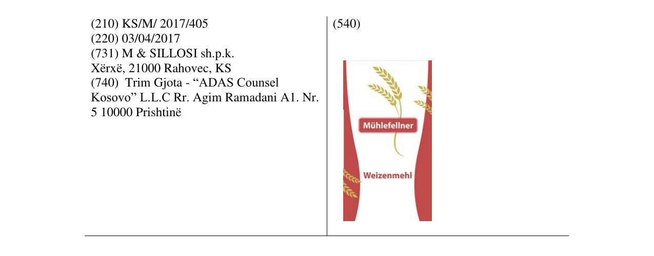 Zëri i markës Muhlefellner Weizenmehl në buletin
