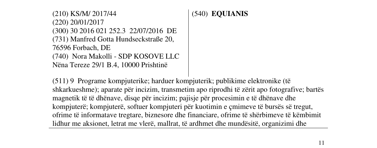 Zëri i markës EQUIANIS në buletin
