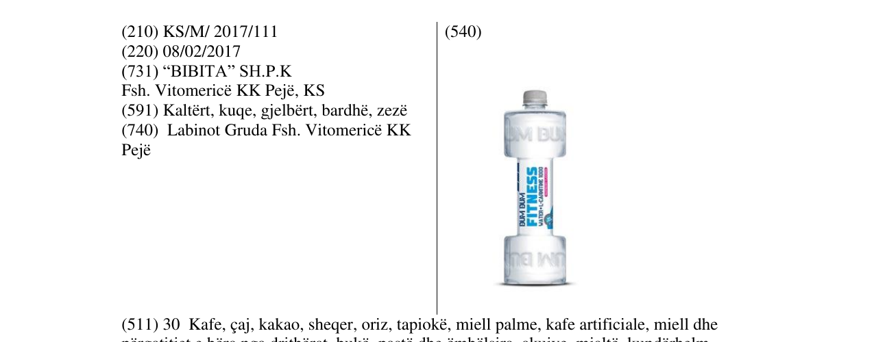 Zëri i markës DUM DUM FITNESS WATER në buletin