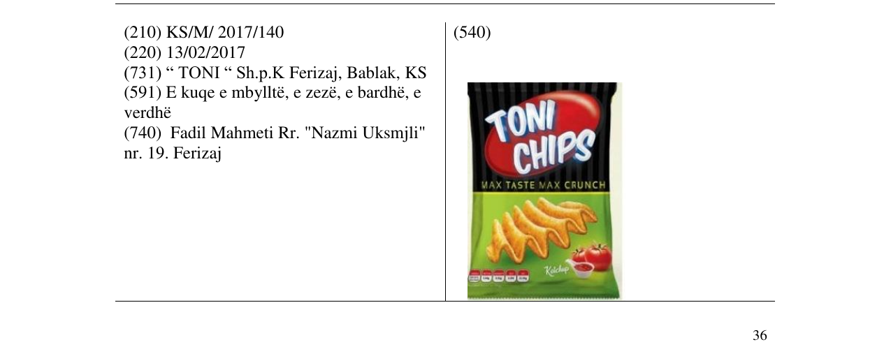 Zëri i markës TONI CHIPS në buletin