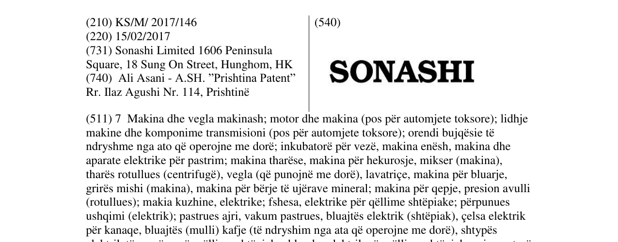 Zëri i markës SONASHI në buletin