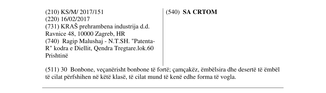 Zëri i markës SA CRTOM në buletin