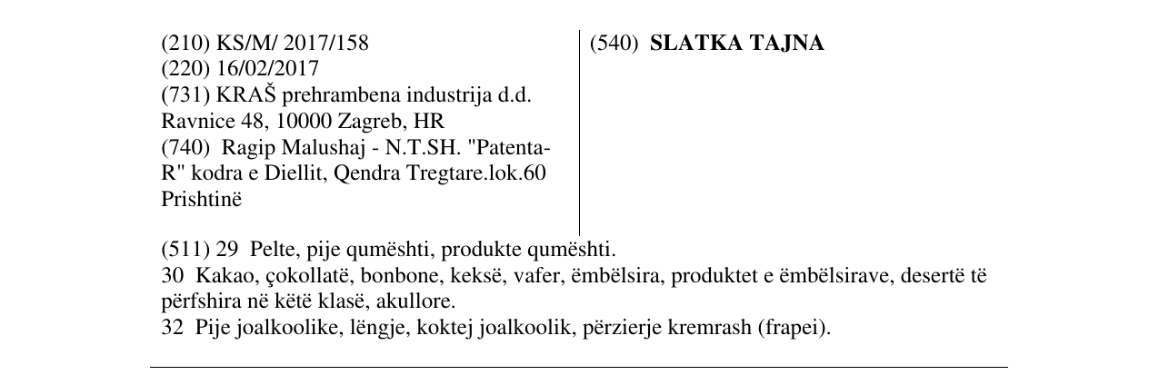Zëri i markës SLATKA TAJNA në buletin