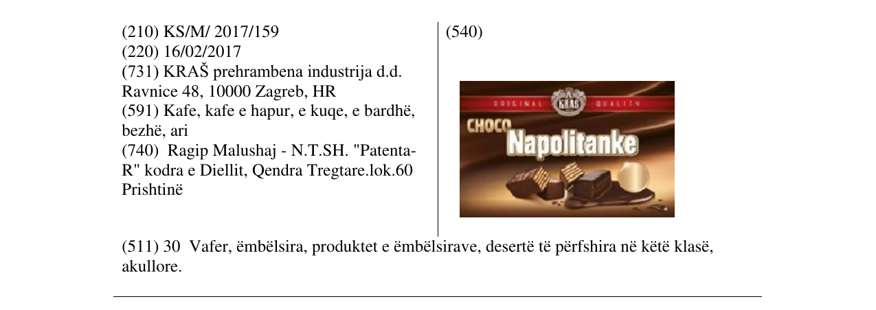 Zëri i markës CHOCO Napolitanke KRAS në buletin