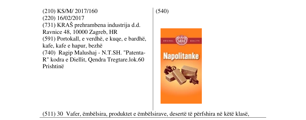 Zëri i markës KRAS Napolitanke në buletin