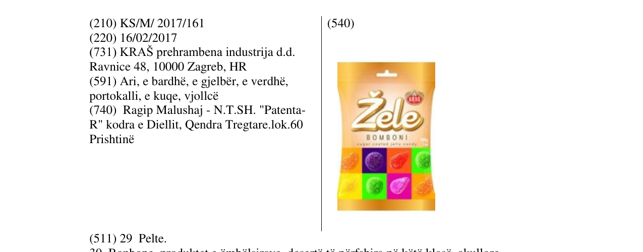 Zëri i markës ZELE BOMBONI në buletin