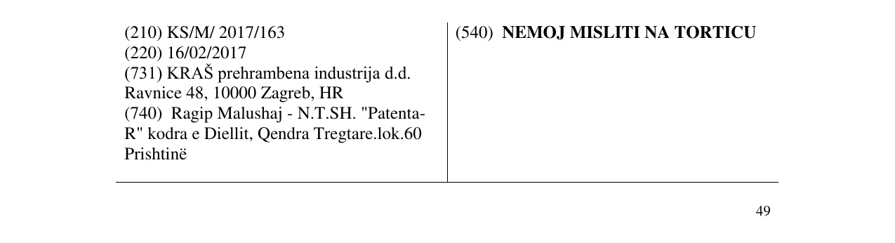 Zëri i markës NEMOJ MISLITI NA TORTICU në buletin
