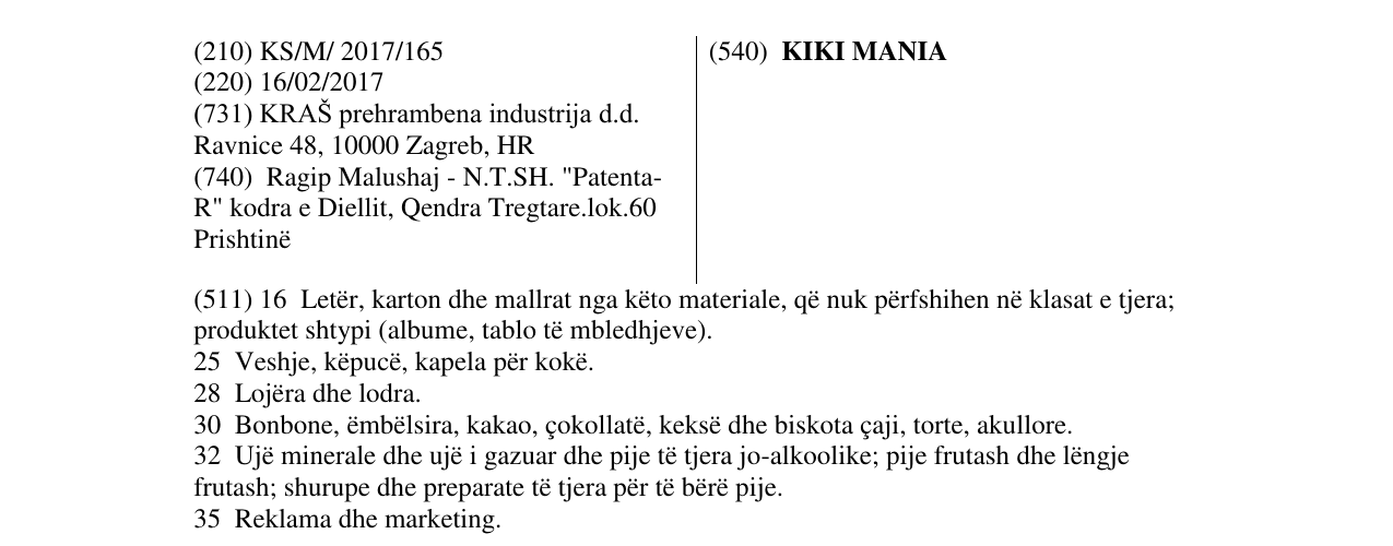 Zëri i markës KIKI MANIA në buletin