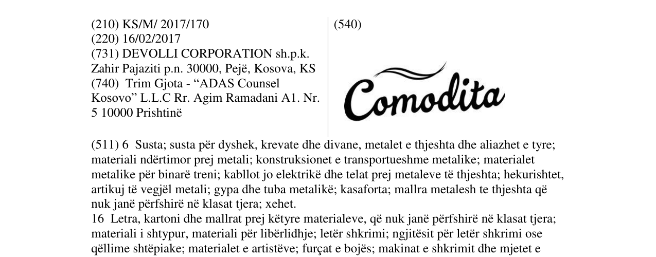 Zëri i markës Comodita në buletin