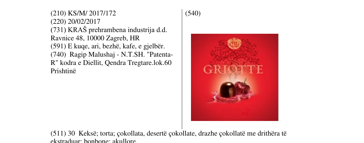 Zëri i markës GRIOTTE KRAS në buletin