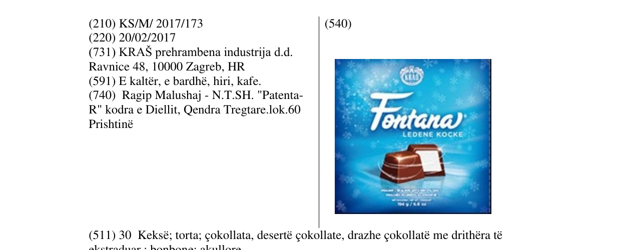 Zëri i markës Fontana LEDENE KOCKE KRAS në buletin