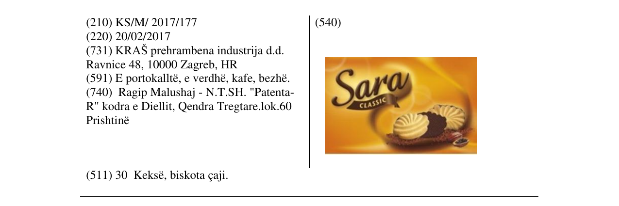 Zëri i markës Sara CLASSIC në buletin