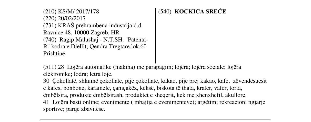 Zëri i markës KOCKICA SREĆE në buletin