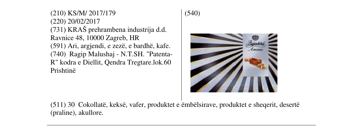 Zëri i markës Bajadera në buletin
